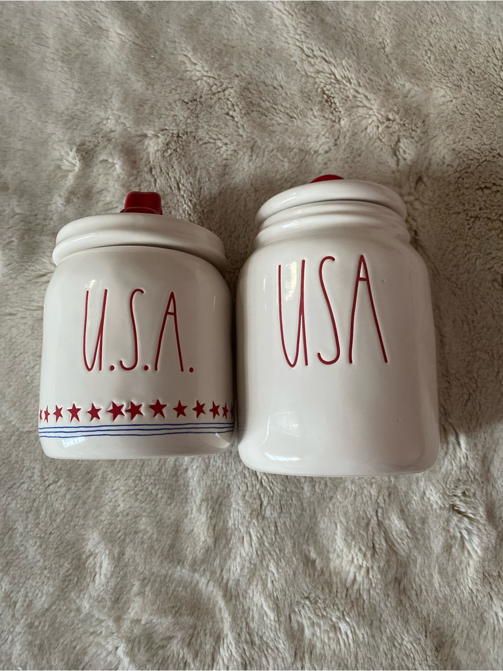 Rae Dunn set of 2 “USA” canisters